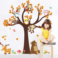 Forest Tree and Animal Wall Stickers with Owl, Monkey, Bear and Deer