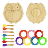 Baby bamboo owl Plate and with suction base and matching spoon set, - Perfect for baby led weaning