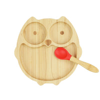 Baby bamboo owl Plate and with suction base and matching spoon set, - Perfect for baby led weaning