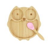 Baby bamboo owl Plate and with suction base and matching spoon set, - Perfect for baby led weaning