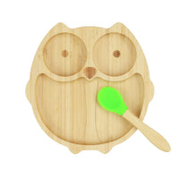 Baby bamboo owl Plate and with suction base and matching spoon set, - Perfect for baby led weaning