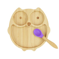 Baby bamboo owl Plate and with suction base and matching spoon set, - Perfect for baby led weaning