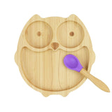 Baby bamboo owl Plate and with suction base and matching spoon set, - Perfect for baby led weaning