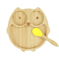 Baby bamboo owl Plate and with suction base and matching spoon set, - Perfect for baby led weaning