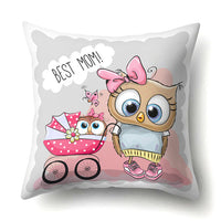 Cute Owl Family Print Cushion Covers - 45 x 45 CM