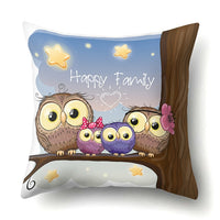 Cute Owl Family Print Cushion Covers - 45 x 45 CM