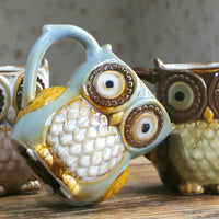 Friendly Owl Mugs, Craft Style Ceramic Coffee or Tea Mugs