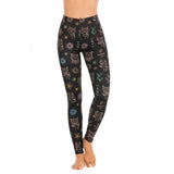 Women Fashion Yoga/Fitness Pants with Black Doodle Owl Print