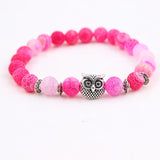 Musing Owl Charm Yoga Bracelet with Volcanic Stone Beads - 15 Choices