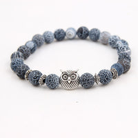 Musing Owl Charm Yoga Bracelet with Volcanic Stone Beads - 15 Choices