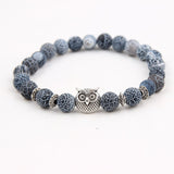 Musing Owl Charm Yoga Bracelet with Volcanic Stone Beads - 15 Choices