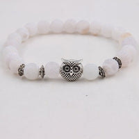 Musing Owl Charm Yoga Bracelet with Volcanic Stone Beads - 15 Choices