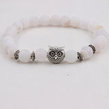 Musing Owl Charm Yoga Bracelet with Volcanic Stone Beads - 15 Choices