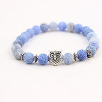 Musing Owl Charm Yoga Bracelet with Volcanic Stone Beads - 15 Choices