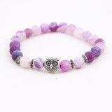 Musing Owl Charm Yoga Bracelet with Volcanic Stone Beads - 15 Choices