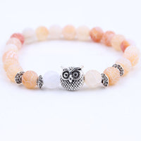 Musing Owl Charm Yoga Bracelet with Volcanic Stone Beads - 15 Choices