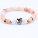 Musing Owl Charm Yoga Bracelet with Volcanic Stone Beads - 15 Choices