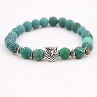 Musing Owl Charm Yoga Bracelet with Volcanic Stone Beads - 15 Choices