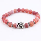 Musing Owl Charm Yoga Bracelet with Volcanic Stone Beads - 15 Choices