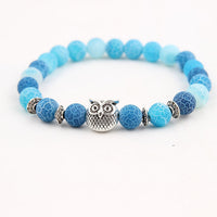 Musing Owl Charm Yoga Bracelet with Volcanic Stone Beads - 15 Choices