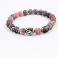 Musing Owl Charm Yoga Bracelet with Volcanic Stone Beads - 15 Choices