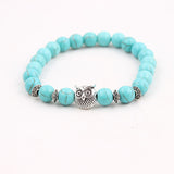 Musing Owl Charm Yoga Bracelet with Volcanic Stone Beads - 15 Choices