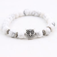 Musing Owl Charm Yoga Bracelet with Volcanic Stone Beads - 15 Choices