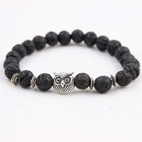 Musing Owl Charm Yoga Bracelet with Volcanic Stone Beads - 15 Choices