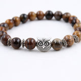 Musing Owl Charm Yoga Bracelet with Volcanic Stone Beads - 15 Choices