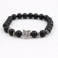 Musing Owl Charm Yoga Bracelet with Volcanic Stone Beads - 15 Choices