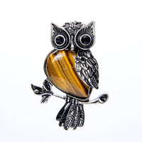 Retro Style Silver Plated Owl Pendant with beautiful polished stone inlay.