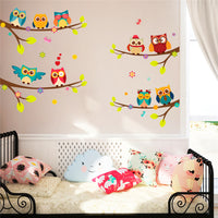 Cartoon Owls on Branches, Wall Decals - for the nursery, kids room or play den.