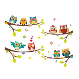 Cartoon Owls on Branches, Wall Decals - for the nursery, kids room or play den.