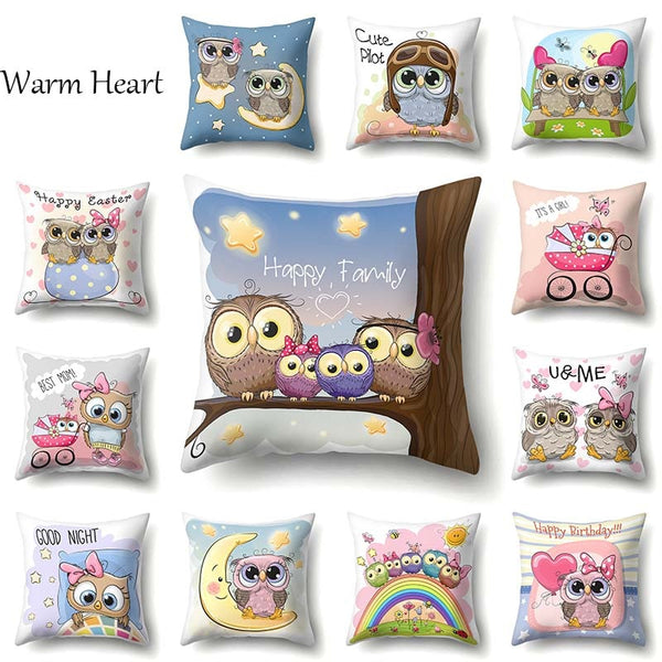 Cute Owl Family Print Cushion Covers - 45 x 45 CM