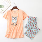 Owl Print - Summer Ladies Pajama Set with Capris Pants