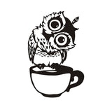 Musing Owl On Coffee Cup - Wall Sticker