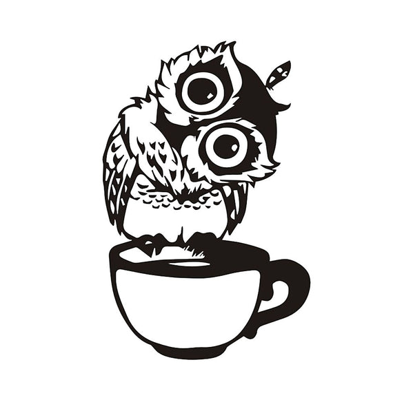 Musing Owl On Coffee Cup - Wall Sticker