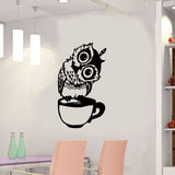 Musing Owl On Coffee Cup - Wall Sticker